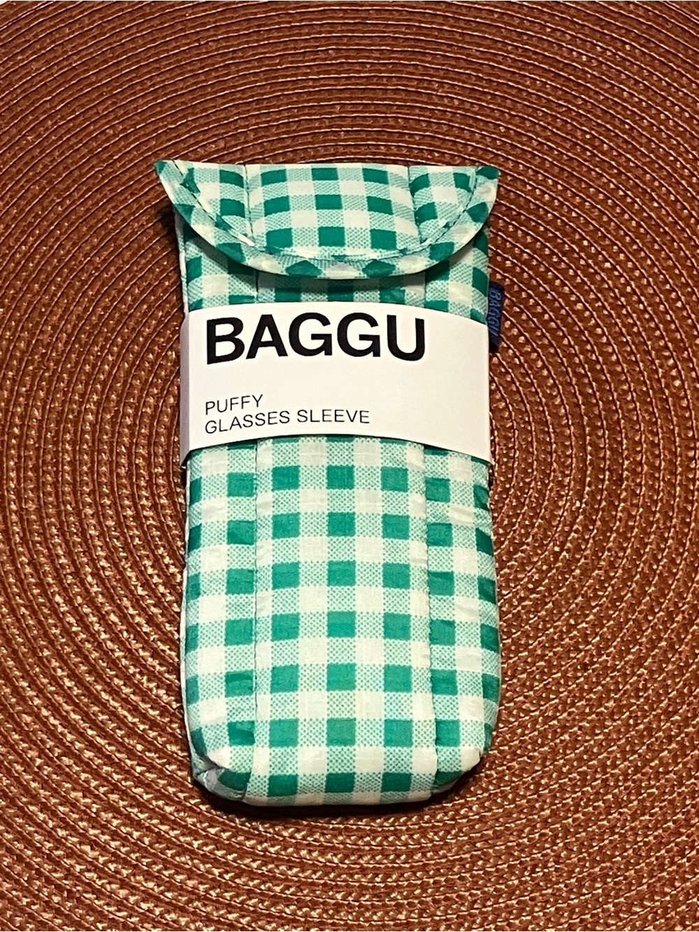 NWT New BAGGU Puffy Glasses Soft Case Eyeglass Sleeve Green Plaid Gingham
